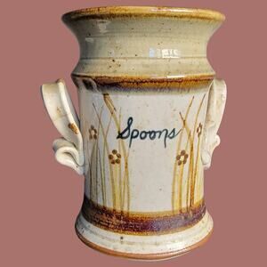 Vintage 1970s Signed Studio Pottery Spoon Caddy Jar